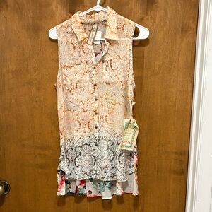 433. Aratta Sleeveless Printed Button-Front Blouse in Peach Ombre